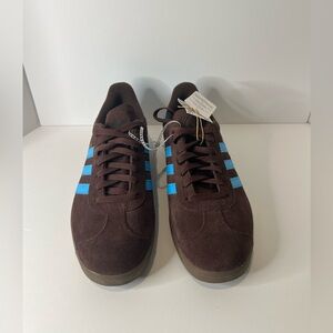 Adidas Men's Gazelle Brown Suede Sneakers with Light Blue Stripes